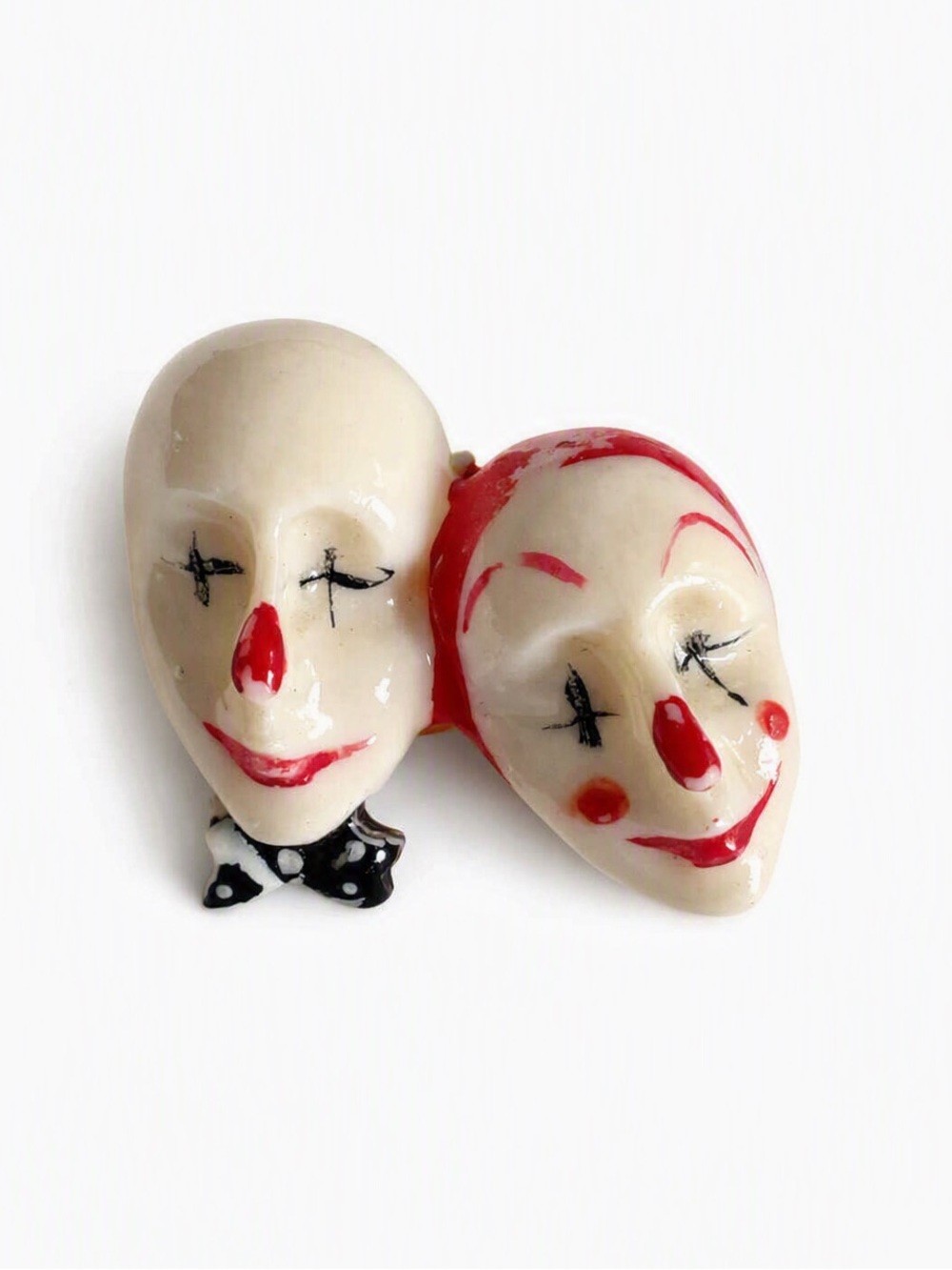 Vintage 1940’s Celluloid Hand Painted Mime Faces Theatre Brooch